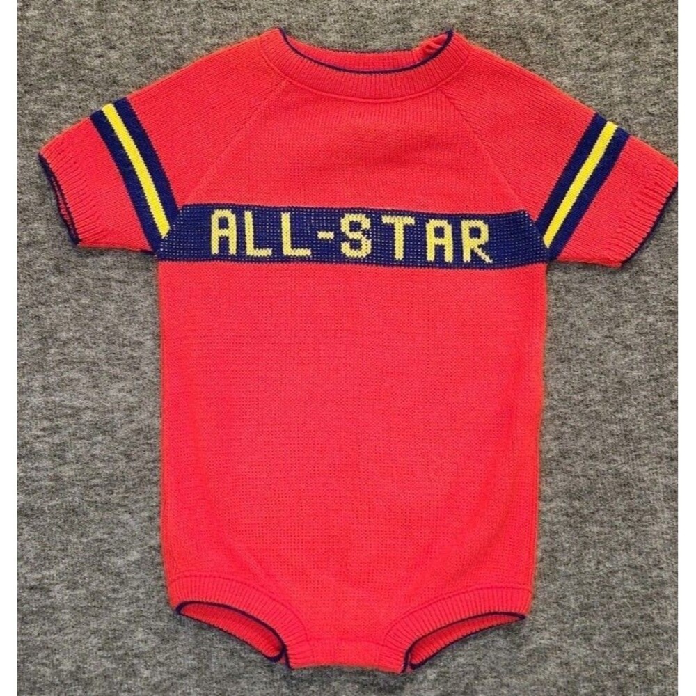 All-Star 18 Month A Little Angel Knit Sweater One Piece Red Blue Vintage